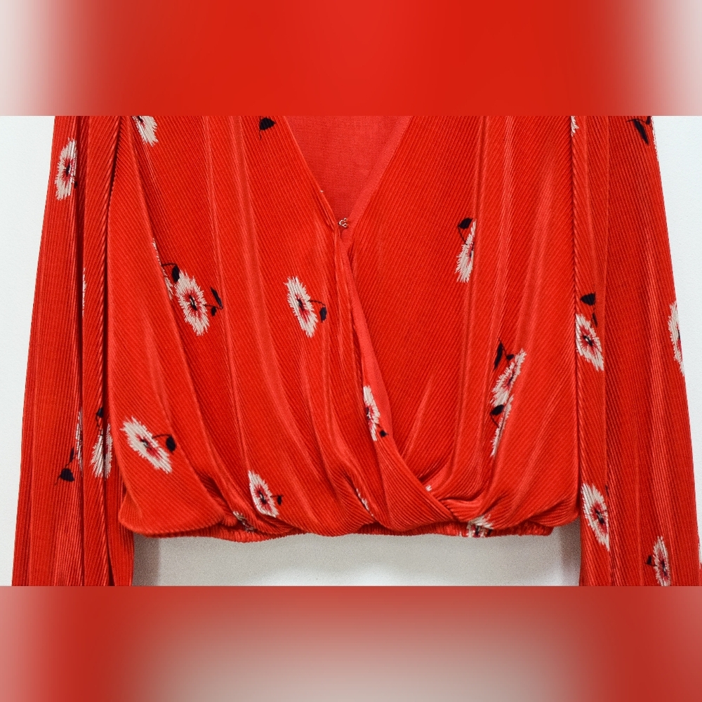 Astr Red Floral Velvet Surplice Blouse - Picture 4 of 8